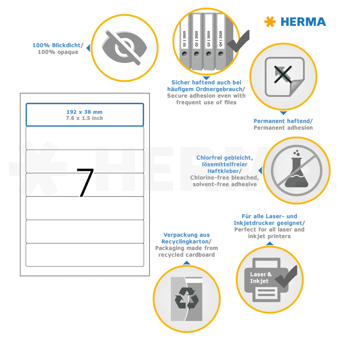 HERMA Special Ordneretiketten 5090 weiß 192 x 38 mm