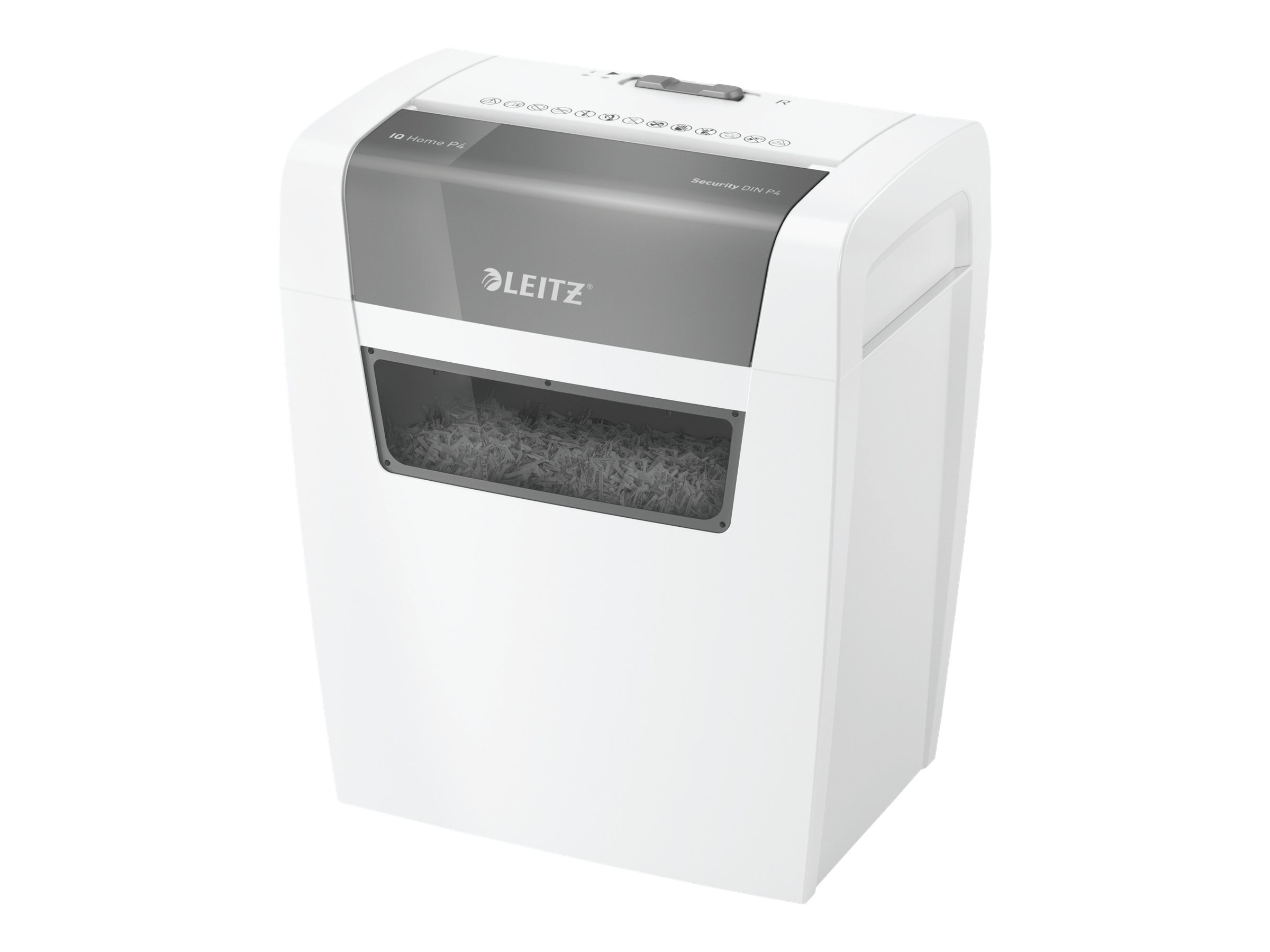 AKTION LEITZ IQ Home Aktenvernichter mit Partikelschnitt P4, 4 x 28 mm, bis 6 Blatt, weiss mit 5 Euro CashBack
