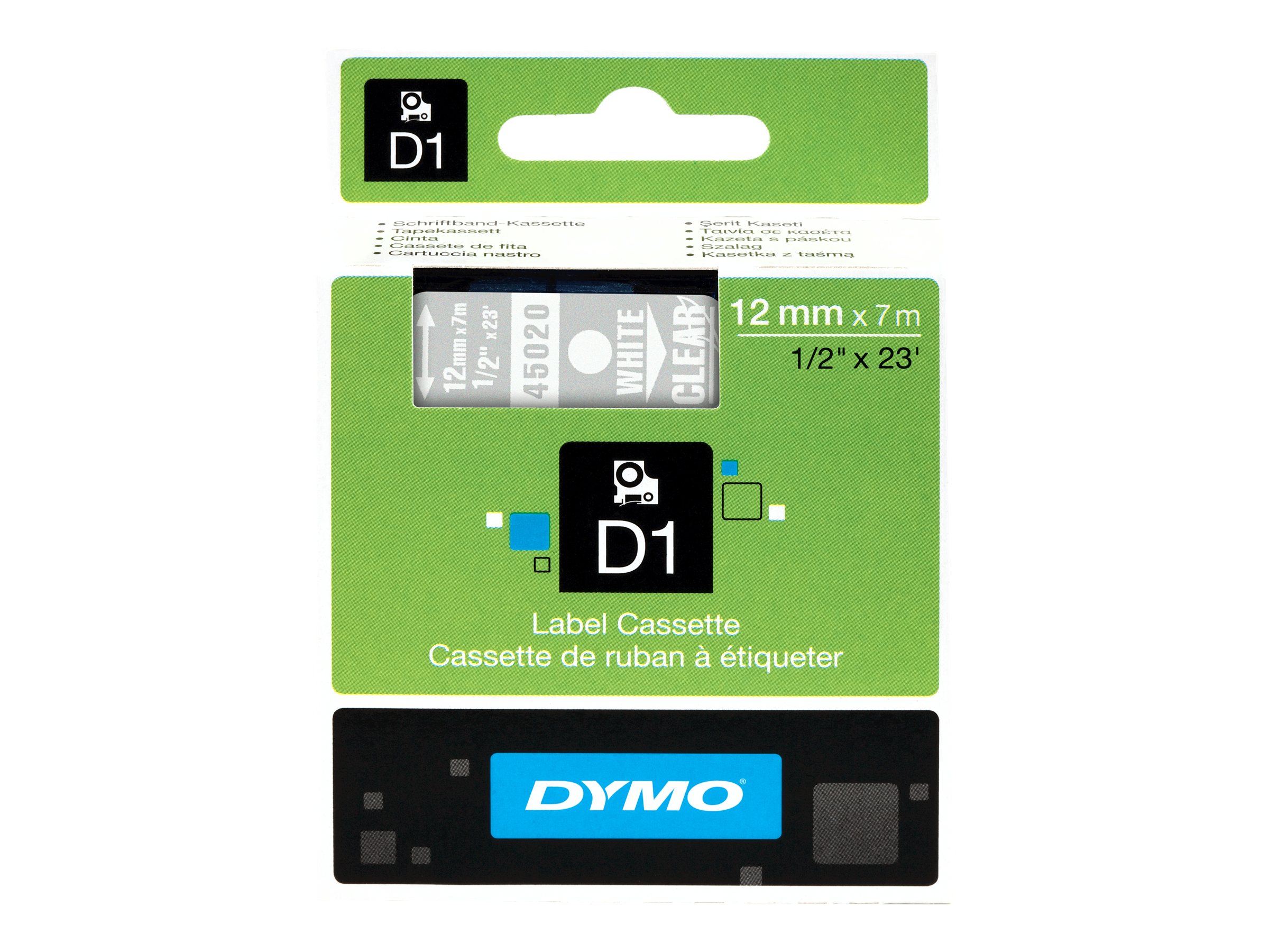 Dymo D1 12mm x 7m Weiß auf Durchsichtig
