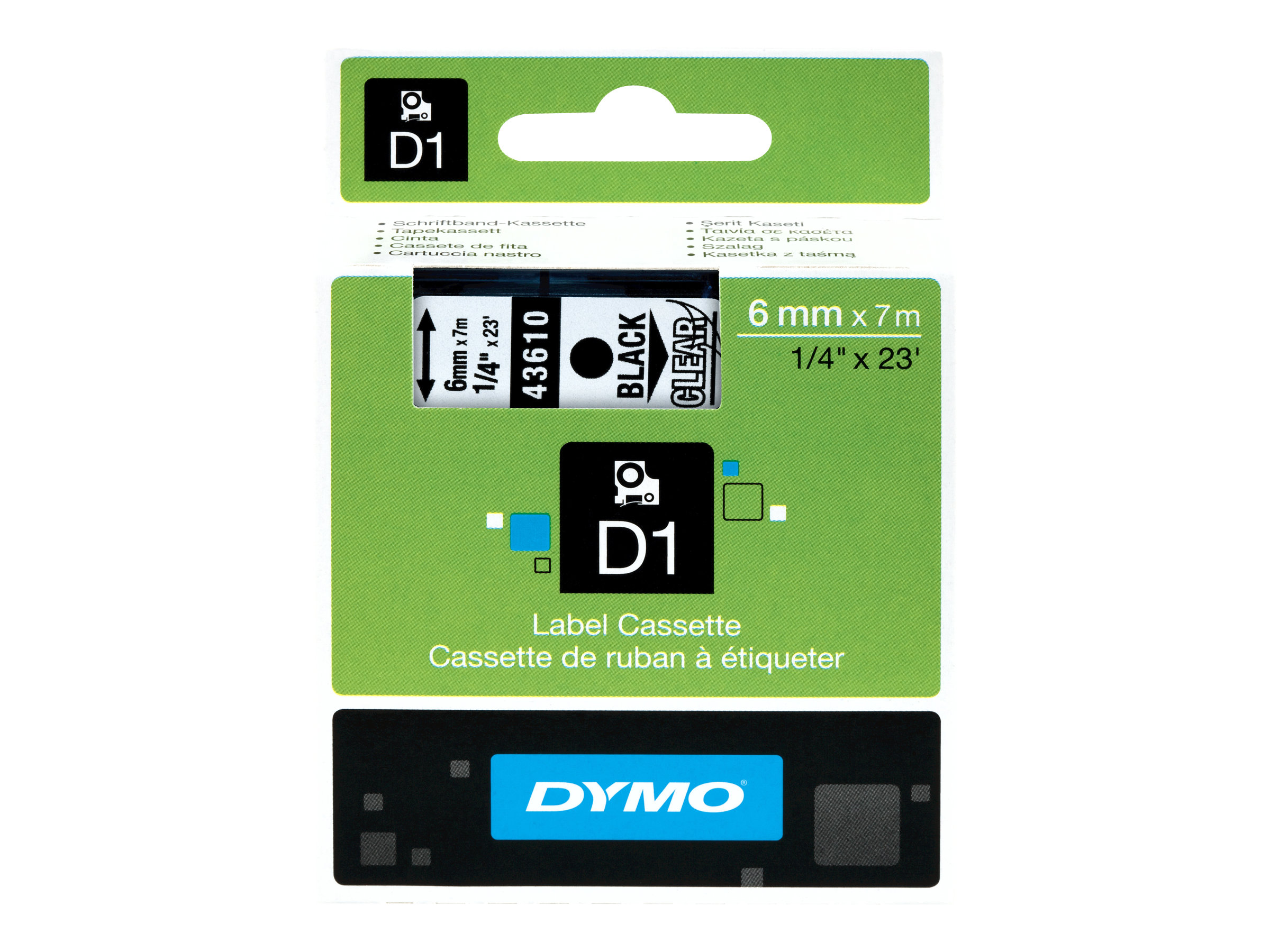 Dymo D1 Schriftband 6mm Schwarz auf Transparent Glänzend