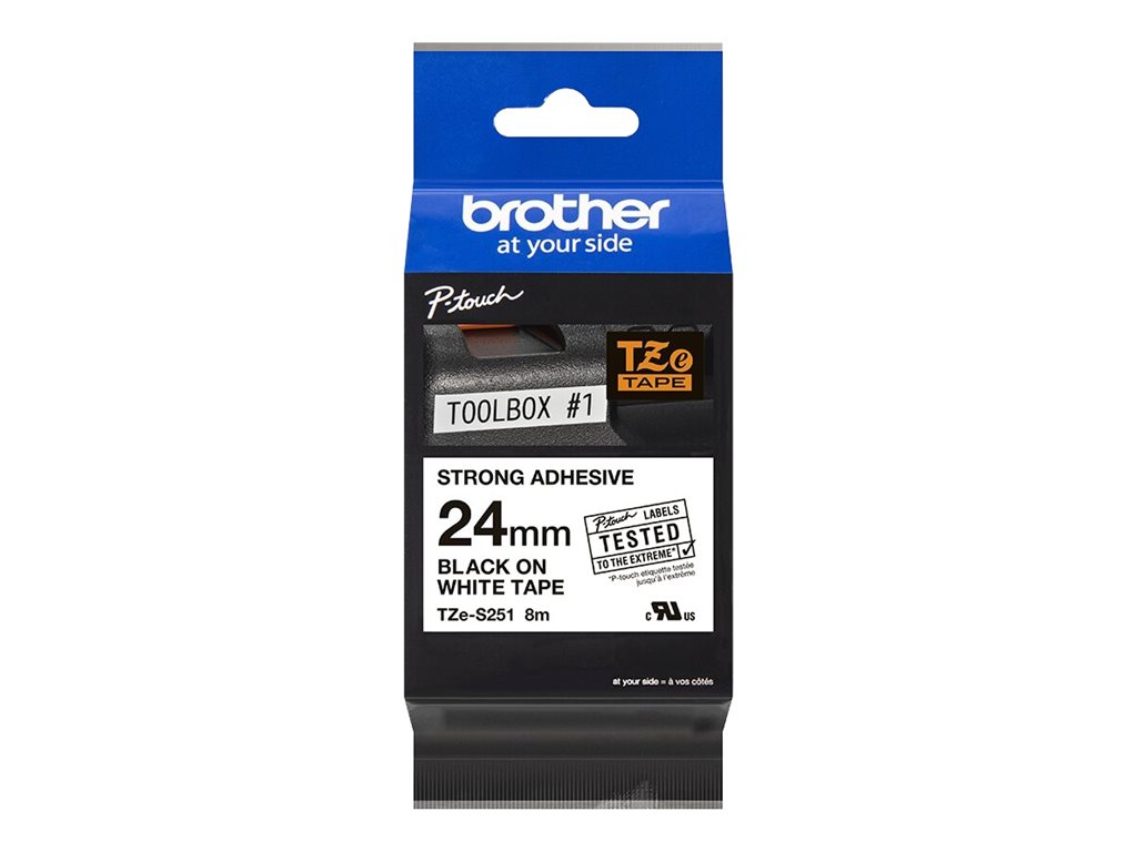 Brother TZe-S251 Schwarz auf Weiß extra starker Klebstoff