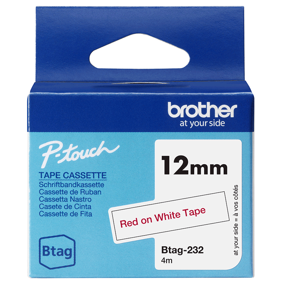 Brother BTAG-232 Rot auf Weiß Rolle (1,2 cm x 4 m)