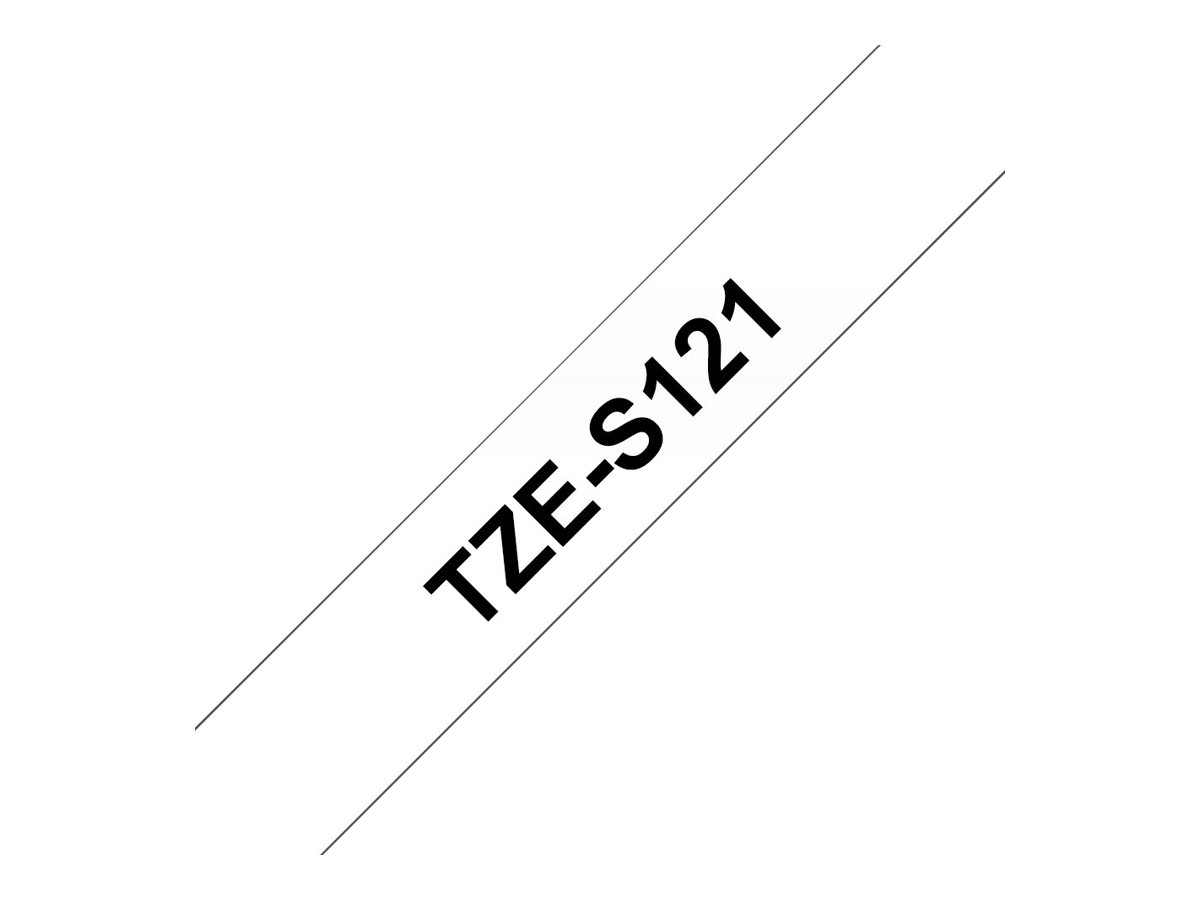 Brother TZe-S121 Schriftband extrem stark haftend Schwarz auf transparent 9mm x 8m