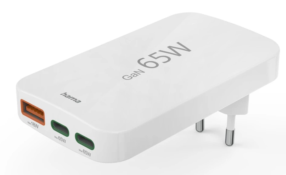 Hama Schnellladegerät Mini 2×USB‑C + 1×USB‑A 65 W Weiß