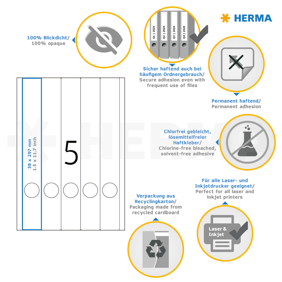HERMA Special Ordneretiketten 38 x 297 mm weiß