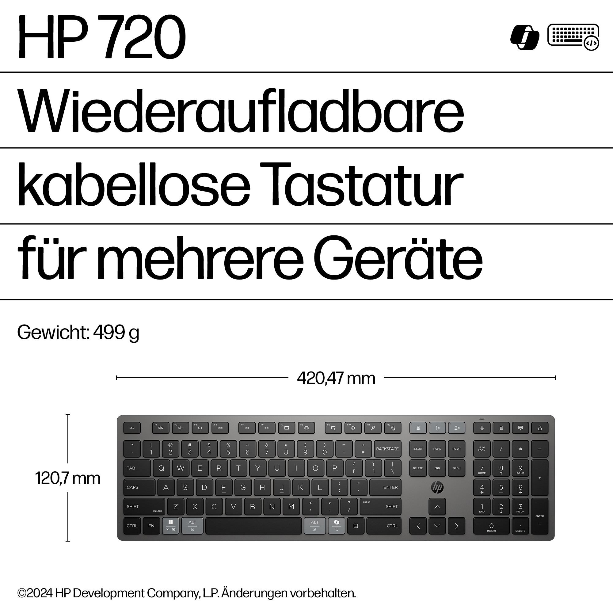 HP 720 DualMode Rechargeable Wireless KeyboardGR P