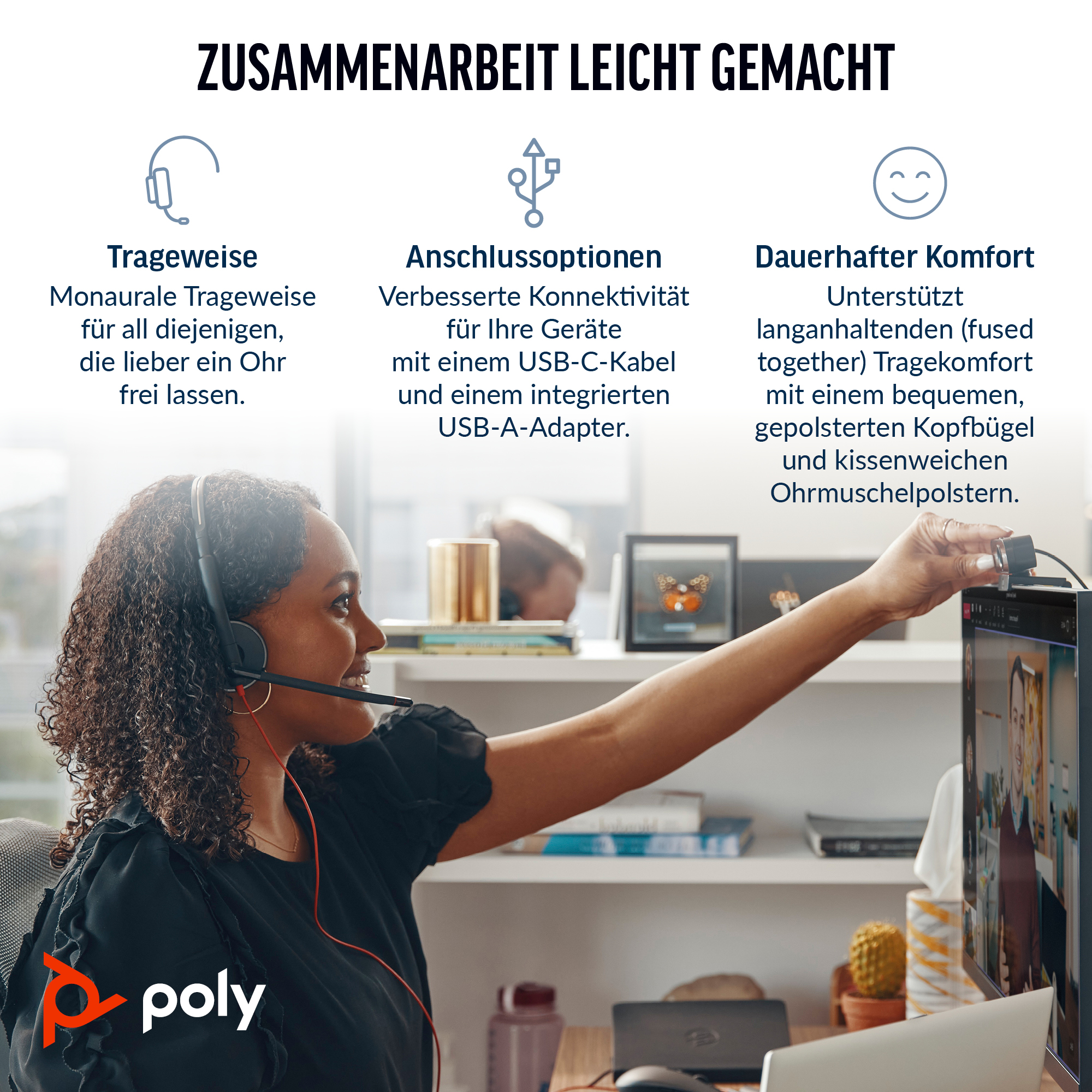Poly Blackwire 3310 Monaural USB-C Headset