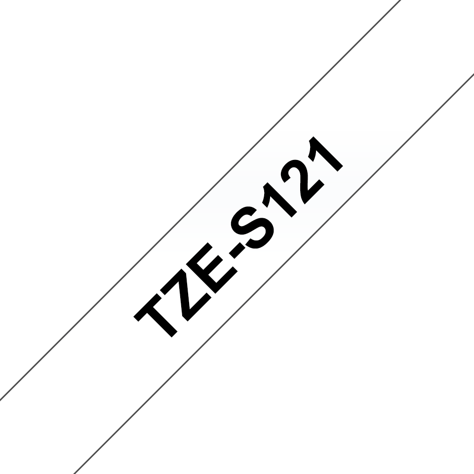 Brother TZe-S121 Schriftband extrem stark haftend Schwarz auf transparent 9mm x 8m