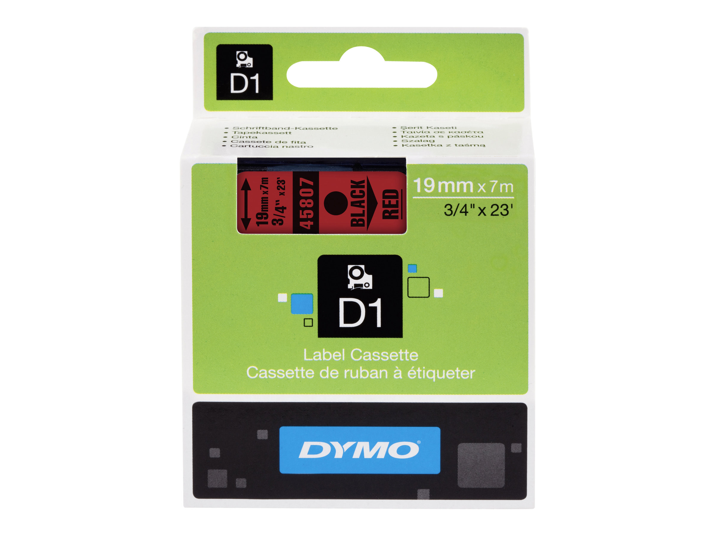 Dymo D1 19mm Schwarz auf Rot Glänzend