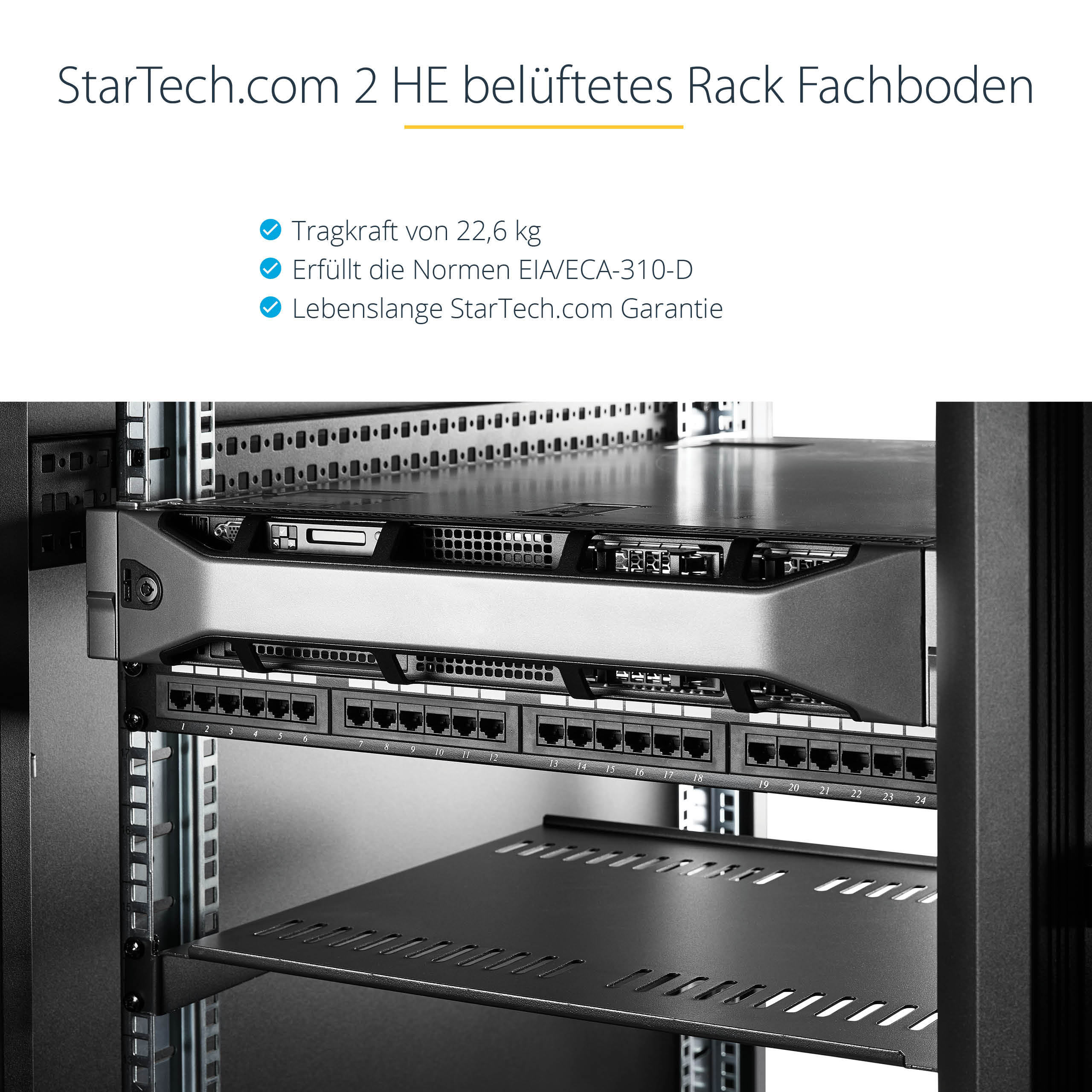 StarTech 2U Universal Rack Fachboden belüftet 16 Zoll