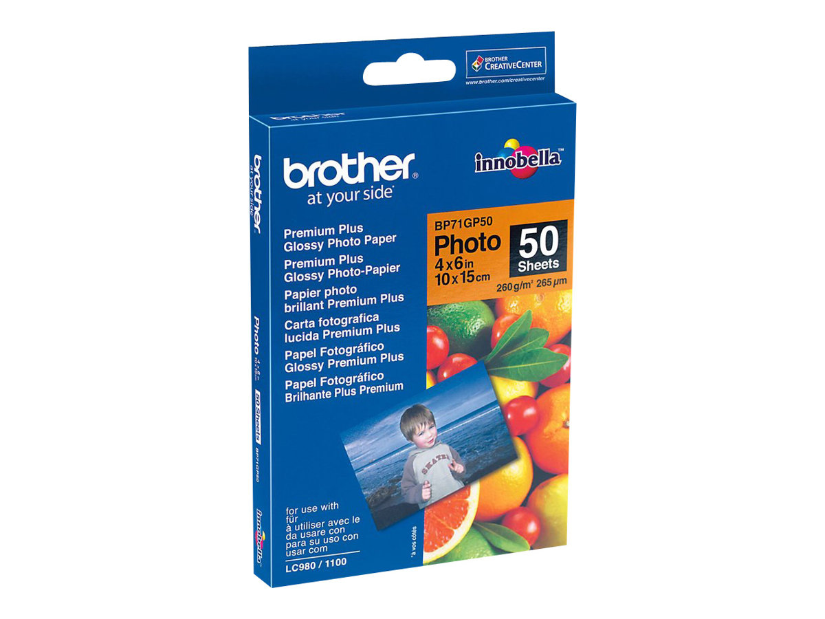 brother Fotopapier BP71GP50 DIN A6 glänzend 260 gqm 50 Blatt