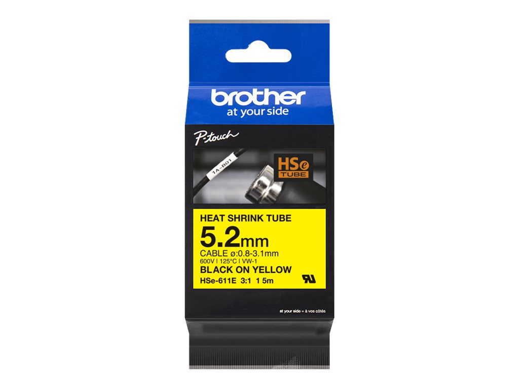 Brother HSe-611E Schrumpfschlauchkassette Schwarz-Gelb 5,2 mm