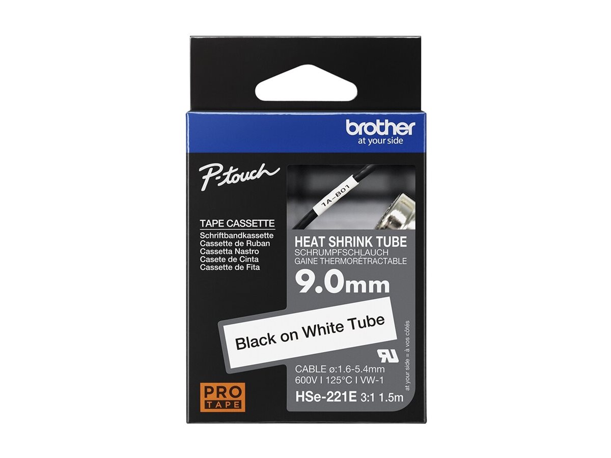 Brother HSe-221E Schrumpfschlauchkassette Schwarz-Weiß 9,0 mm