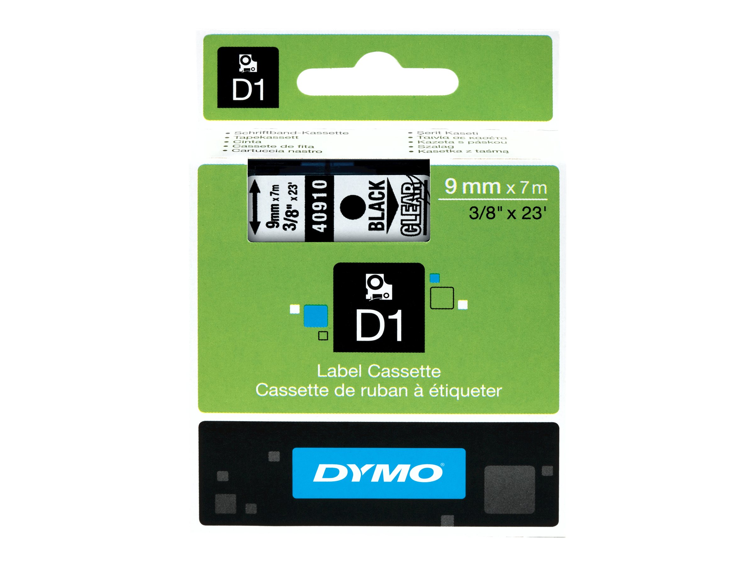 Dymo D1 Schriftband 9mm Schwarz auf Transparent