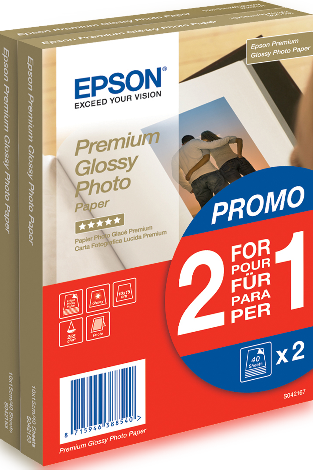EPSON Fotopapier S042167 10,0 x 15,0 cm glaenzend 255 gqm 2x 40 Blatt