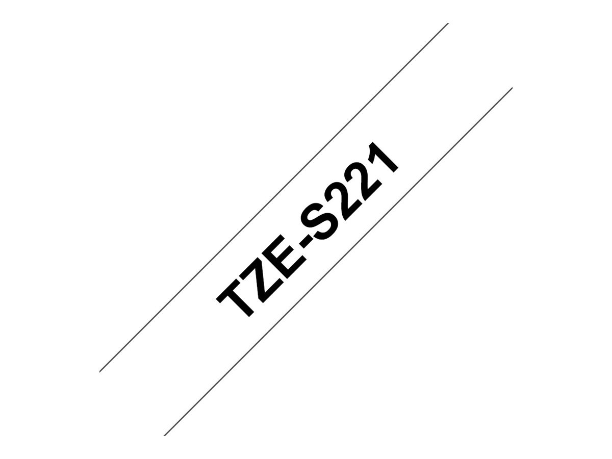 Brother TZe-S221 Schriftband extrem stark haftend Schwarz auf Weiß 9mm x 8m