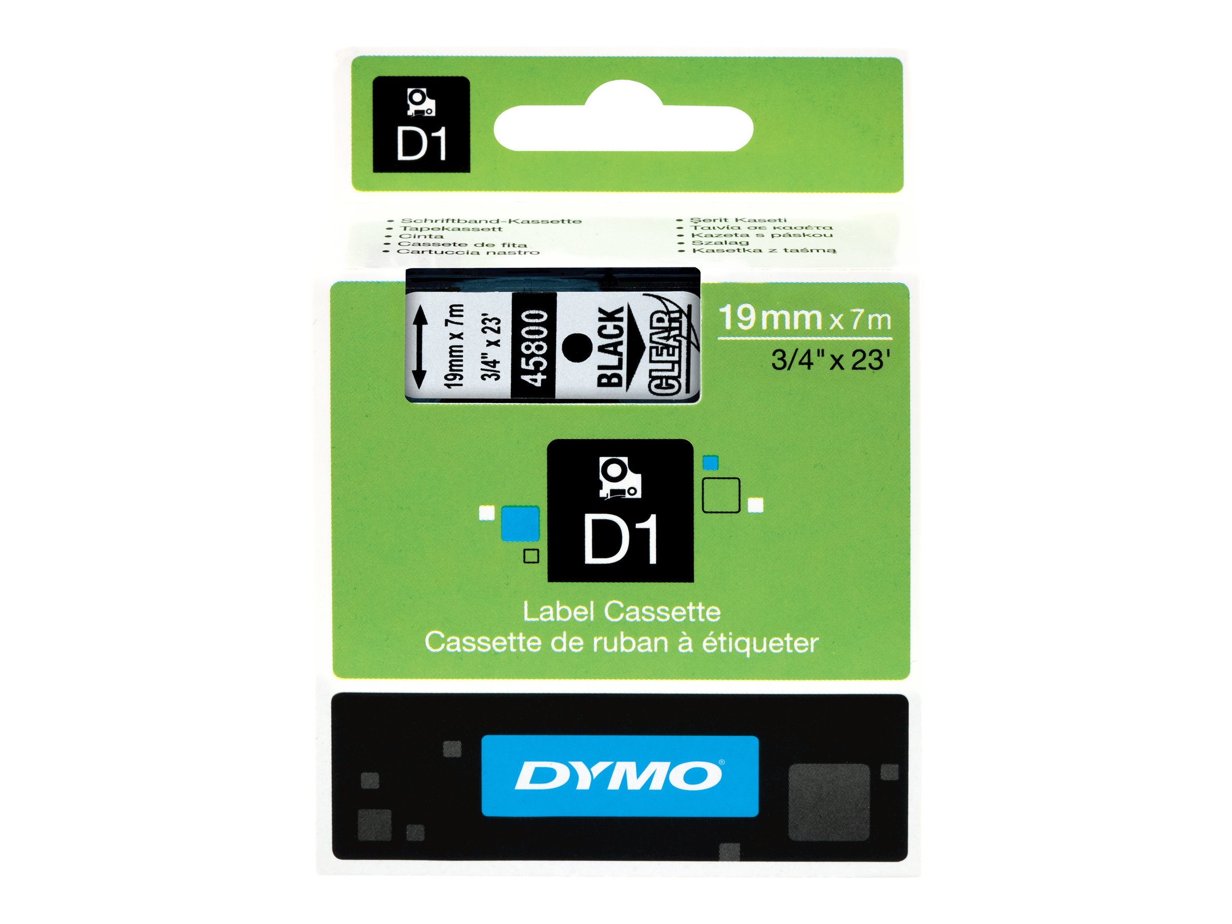 Dymo D1 Standard 19mm x 7m Schwarz auf Durchsichtig