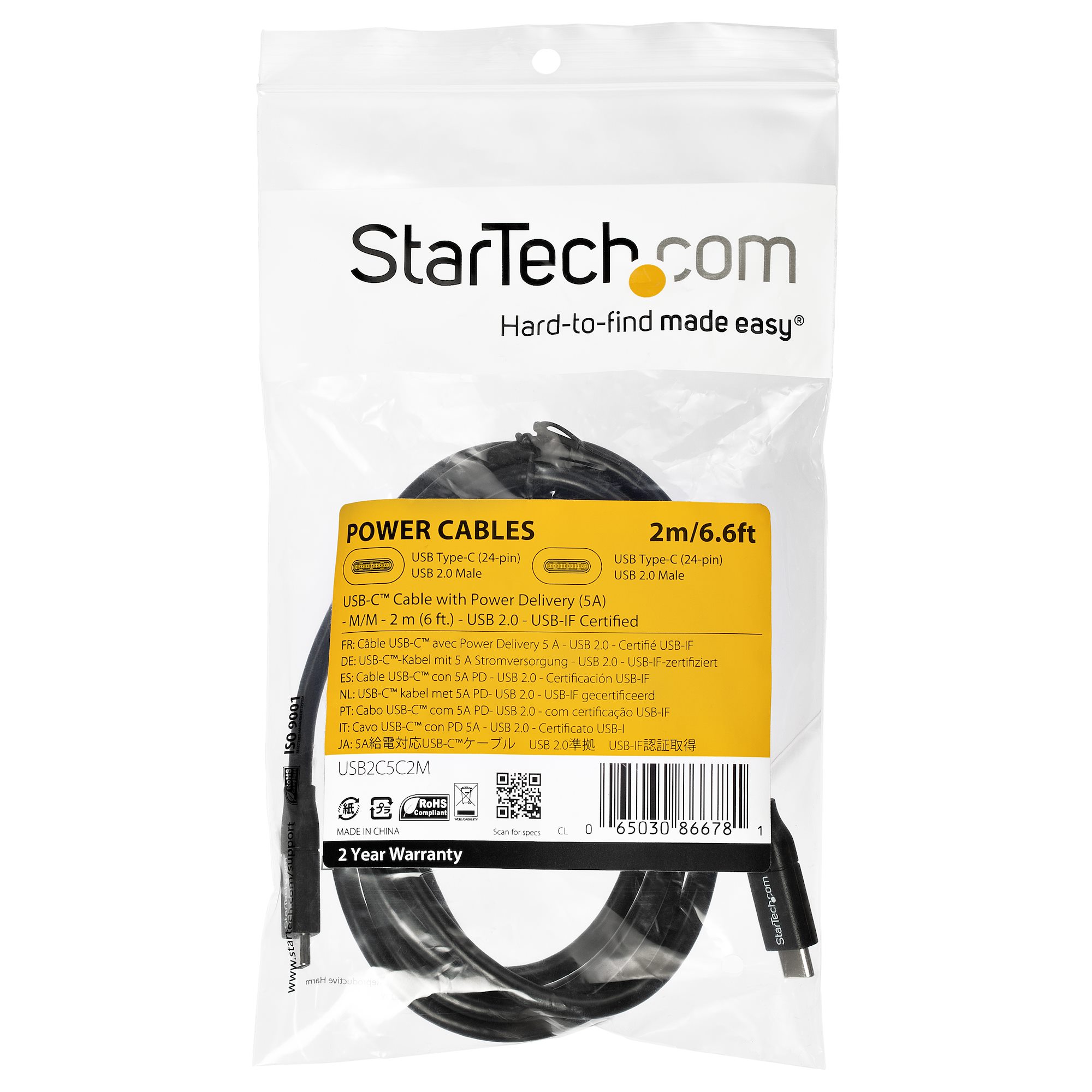 StarTech USB-C Kabel 2m USB 2.0 5A Power Delivery