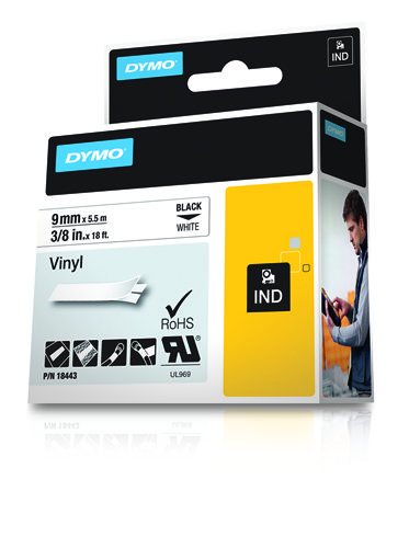 Dymo Rhino Vinyl Schwarz auf Weiß 9 mm