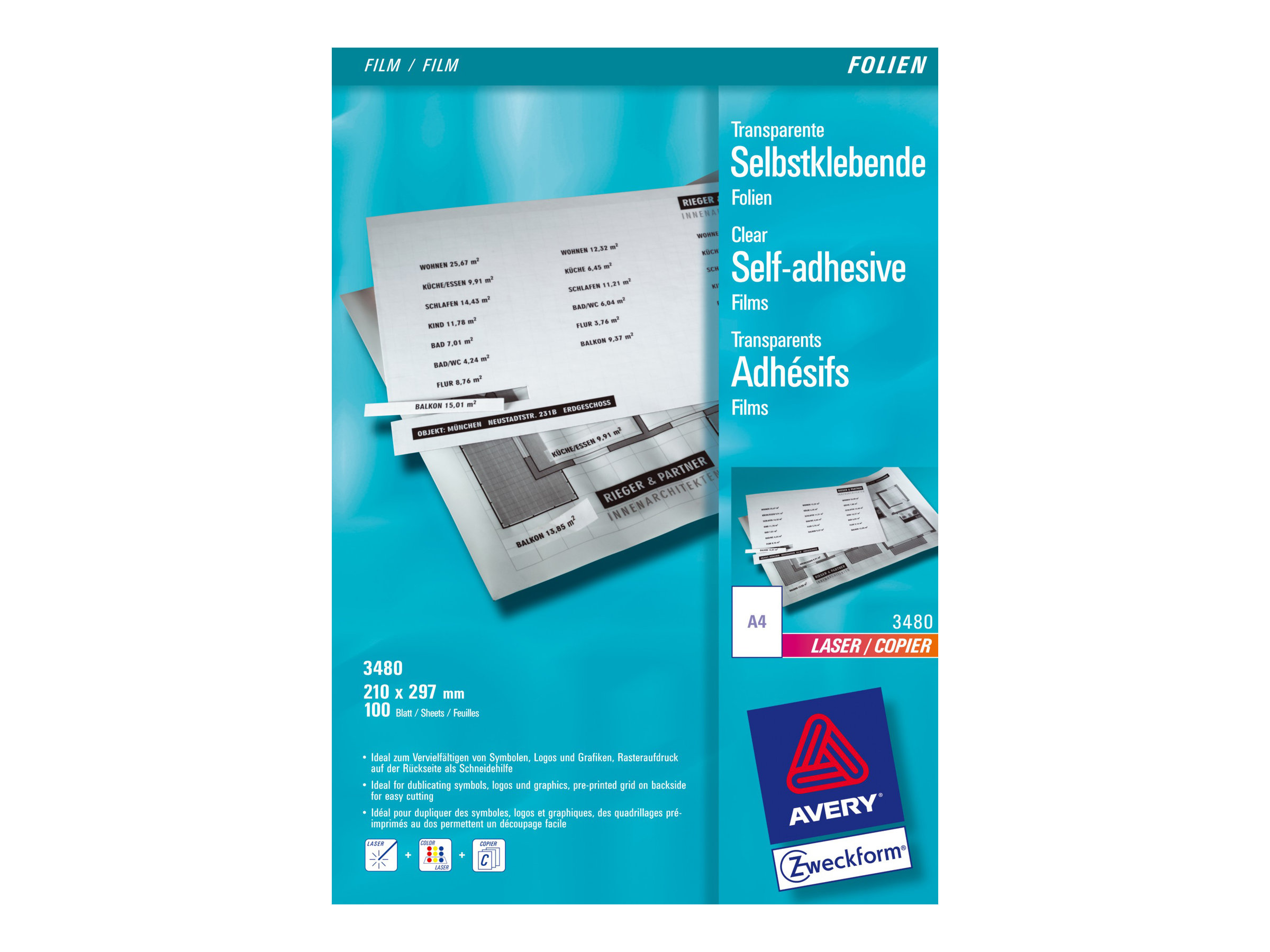Avery Zweckform Laserfolien 3480 matt A4