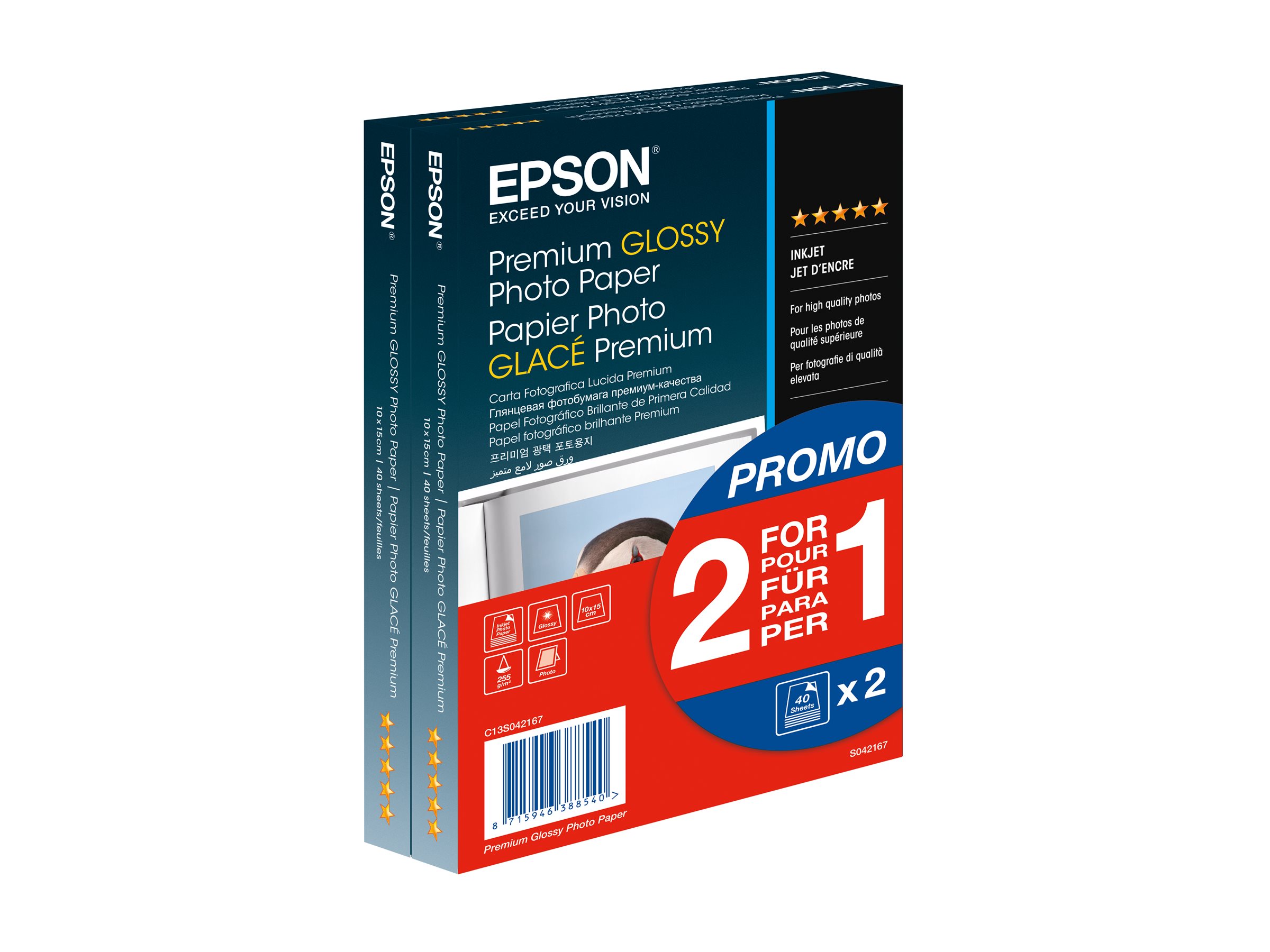 EPSON Fotopapier S042167 10,0 x 15,0 cm glaenzend 255 gqm 2x 40 Blatt