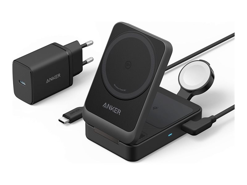ANKER MagGo Wireless Charger 15W 3in1 Ladestation faltbar fuer iPhone AirPods und Apple Watch schwarz