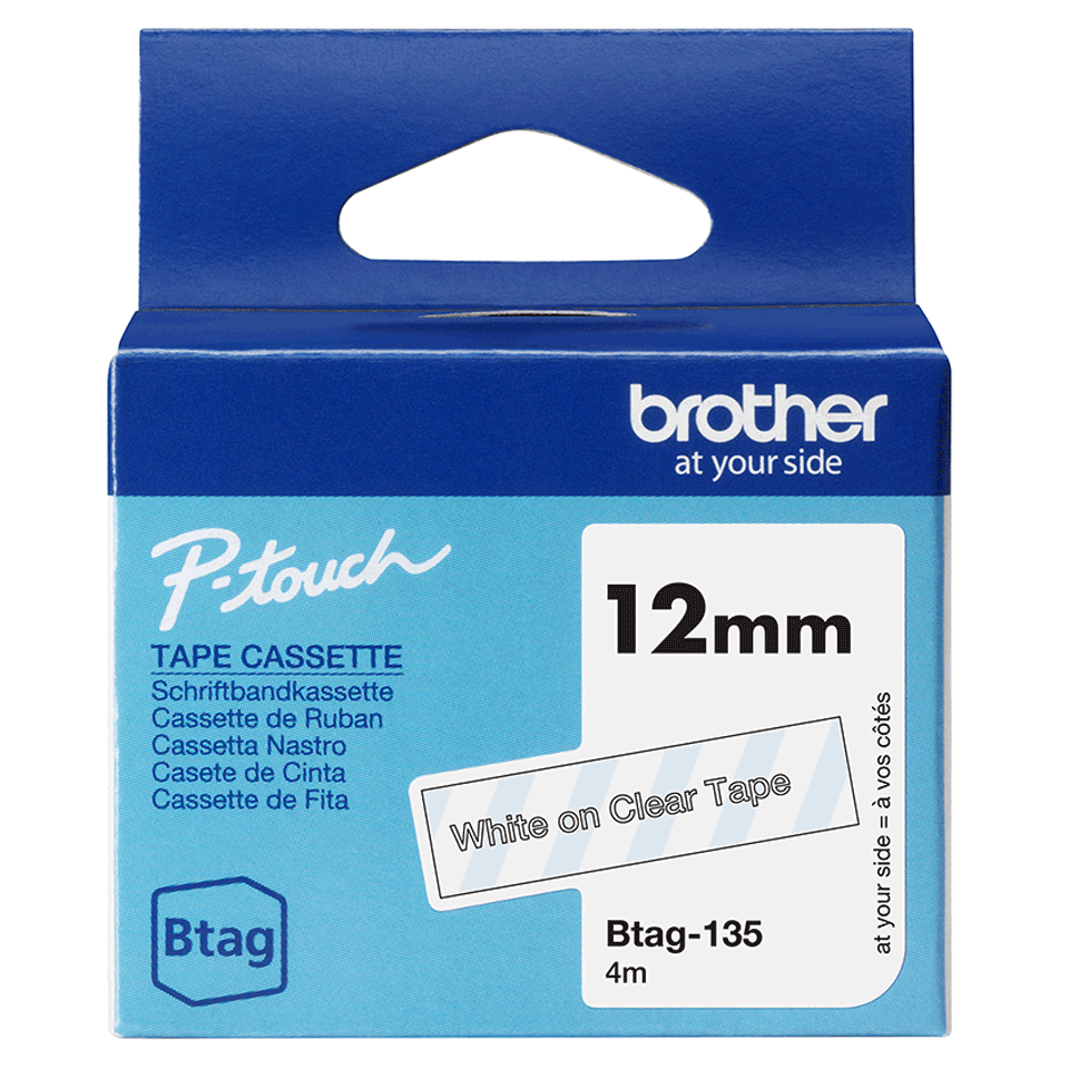 Brother Schriftband BTAG135 Weiß auf Transparent