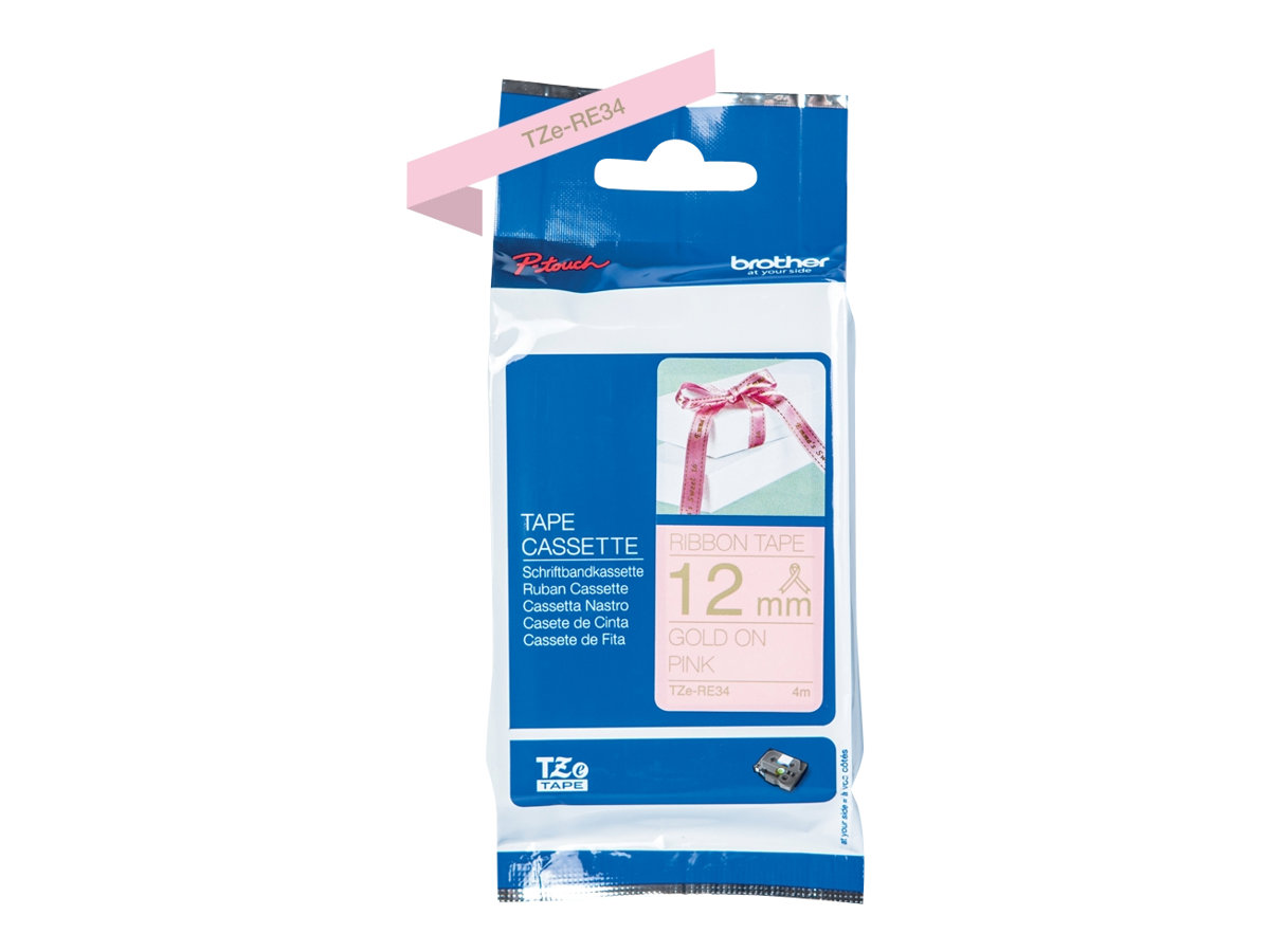 Brother TZe-RE34 Schriftband gold auf pink