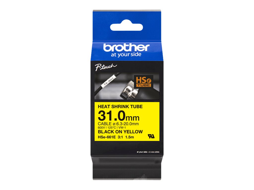 Brother HSe-661E Schrumpfschlauch 31 mm Schwarz auf Gelb