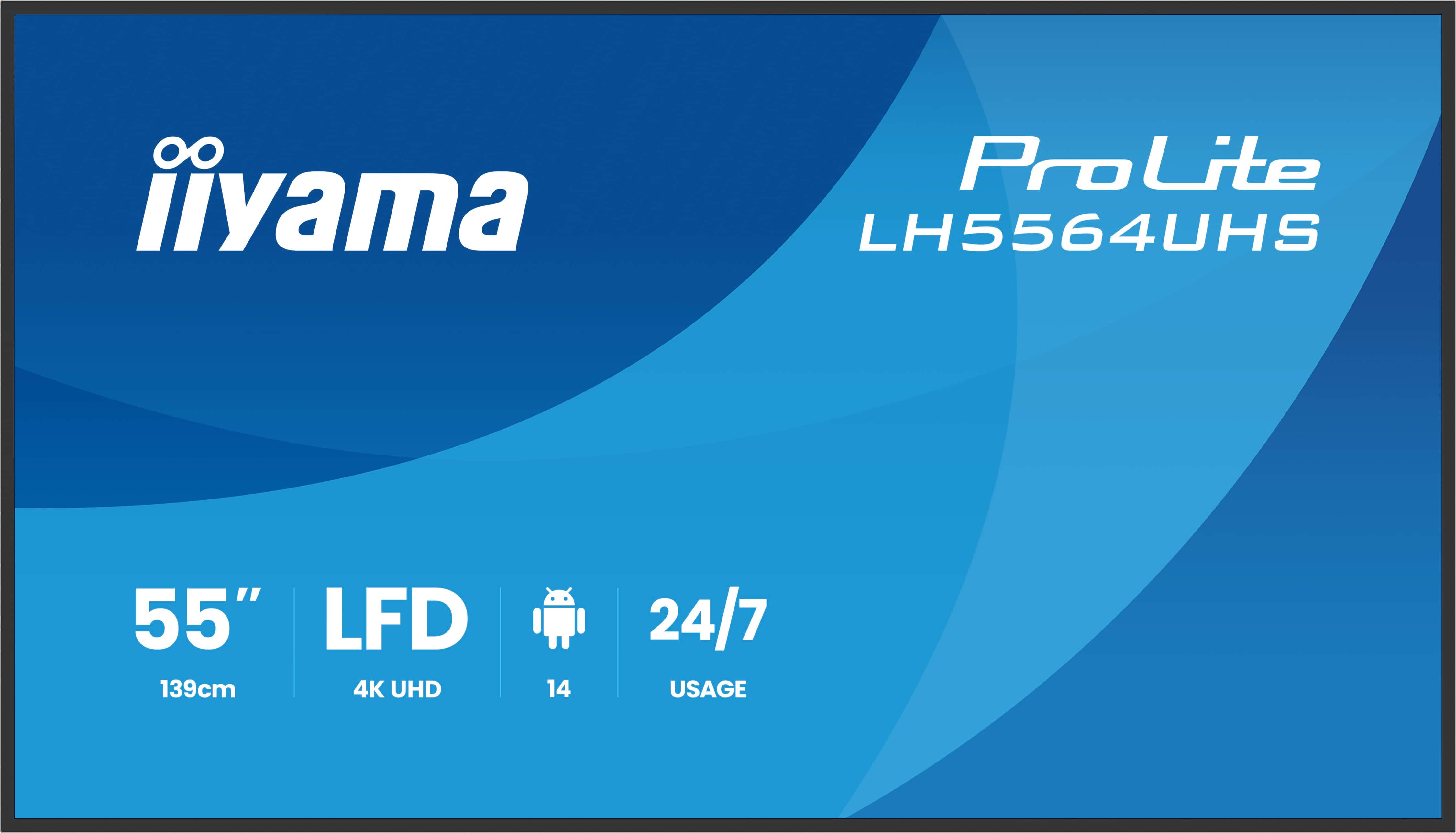 IIYAMA LH5564UHSB1AG 139,7cm 55Zoll 3840x2160 UHD VA DLED 500cdm2 Landscape and Portrait Speakers 2x 10W 2x HDMIx 1x USBC D