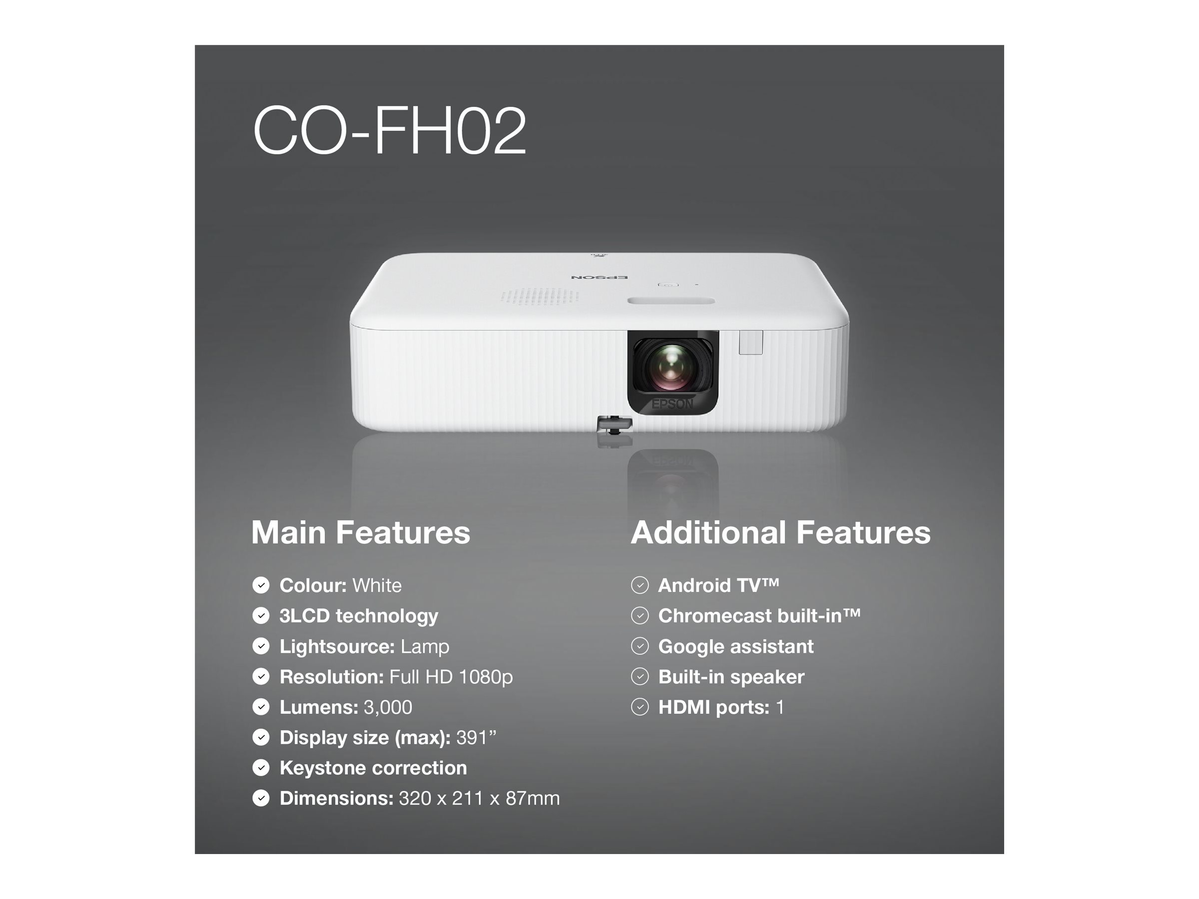 EPSON COFH02 Projector 3LCD 1080p 3000Lm P