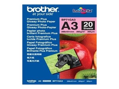 brother Fotopapier BP71GA3 DIN A3 glänzend 260 gqm 20 Blatt