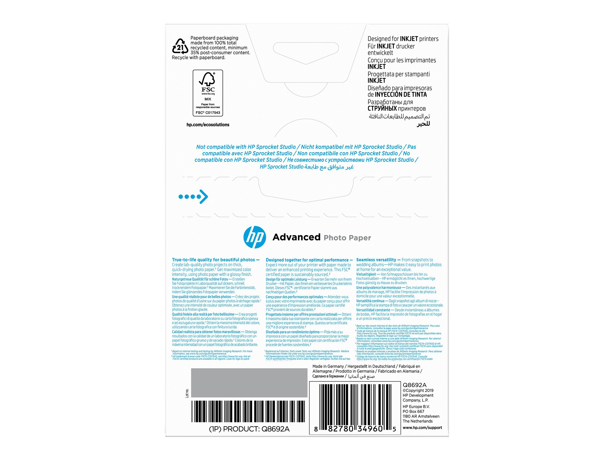 HP Advanced Glossy Photo Paper 100 x 150 mm