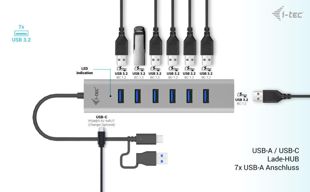 i-tec USB-C Metal Hub 7-fach mit Charging