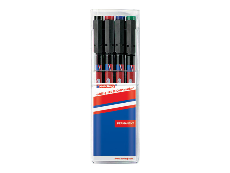 Edding 142 Folienstifte-Set permanent Schwarz Rot Blau Grün
