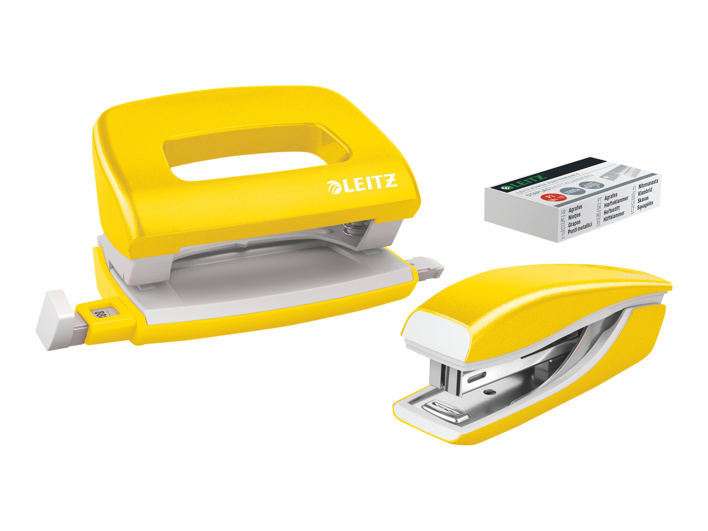 Esselte Leitz Locher und Heftgeräte Set NeXXt WOW gelb