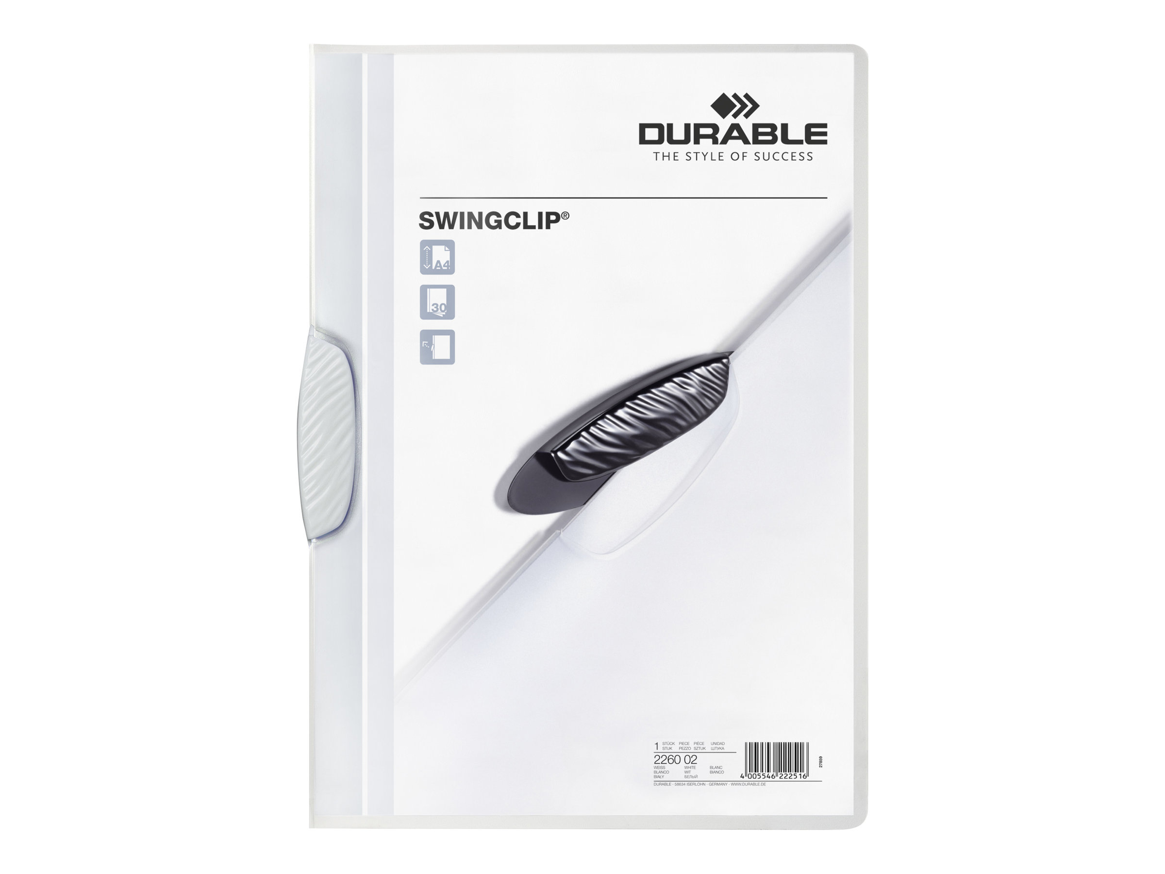 Durable SWINGCLIP Klemmhefter weiß 30 Blatt