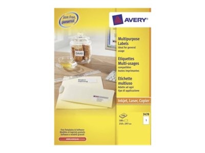 100 AVERY Zweckform Etiketten 3478 weiss 210,0 x 297,0 mm