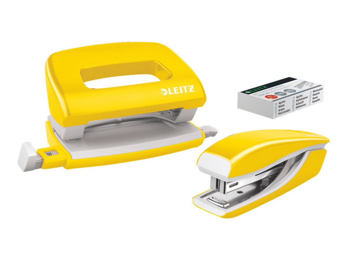 Esselte Leitz Locher und Heftgeräte Set NeXXt WOW gelb