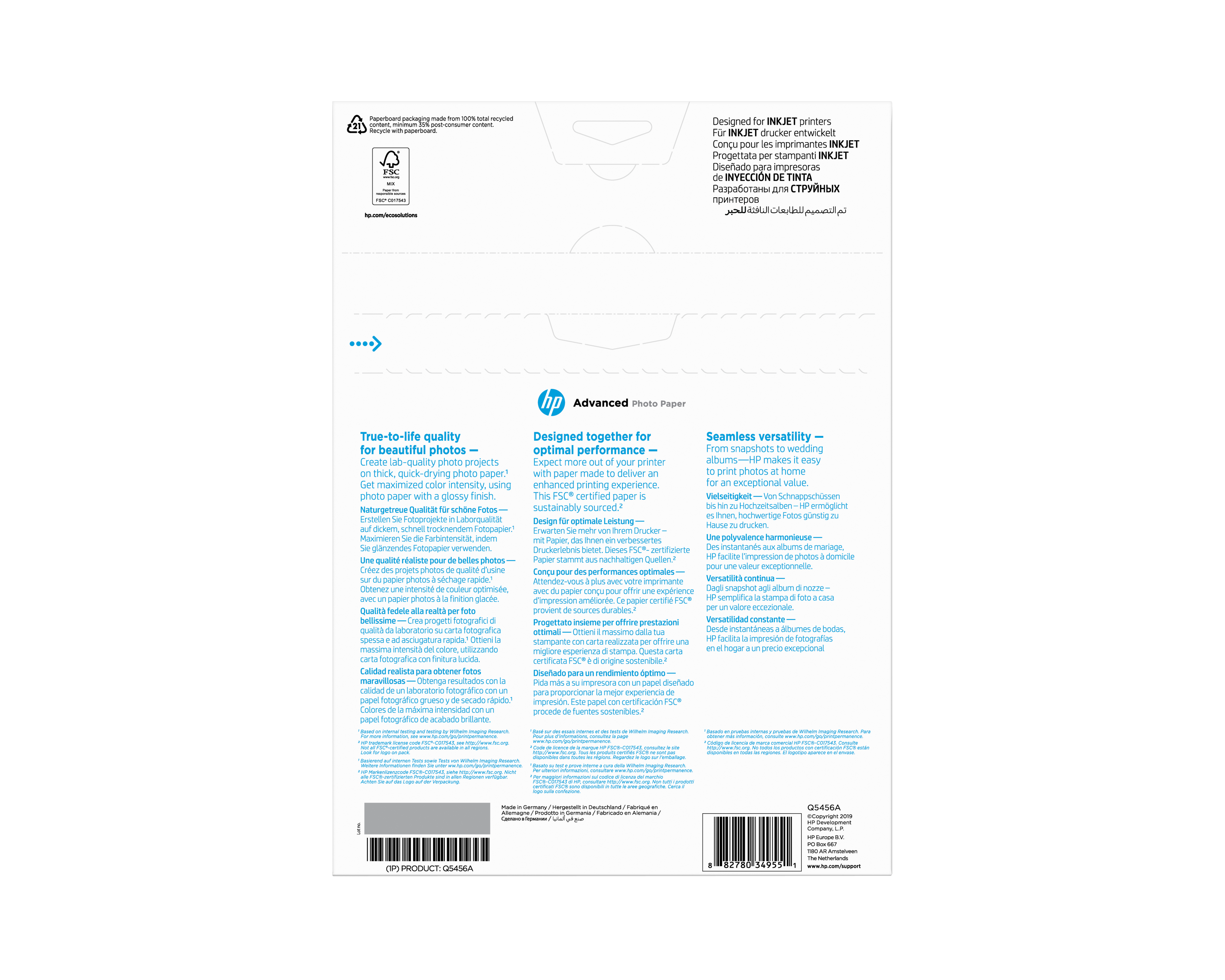 HP Fotopapier Q5456A A4 glänzend