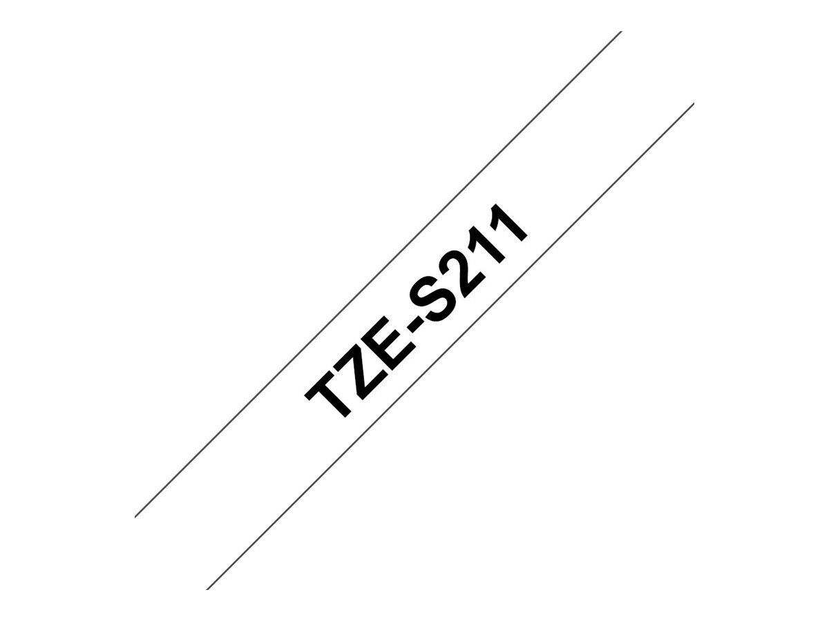 Brother TZe-S211 Schriftband extrem stark haftend Schwarz auf Weiß 6mm x 8m