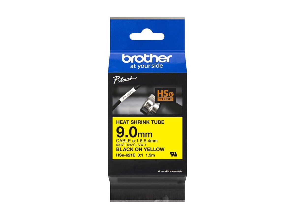 Brother HSe-621E Schrumpfschlauch 9 mm Schwarz auf Gelb