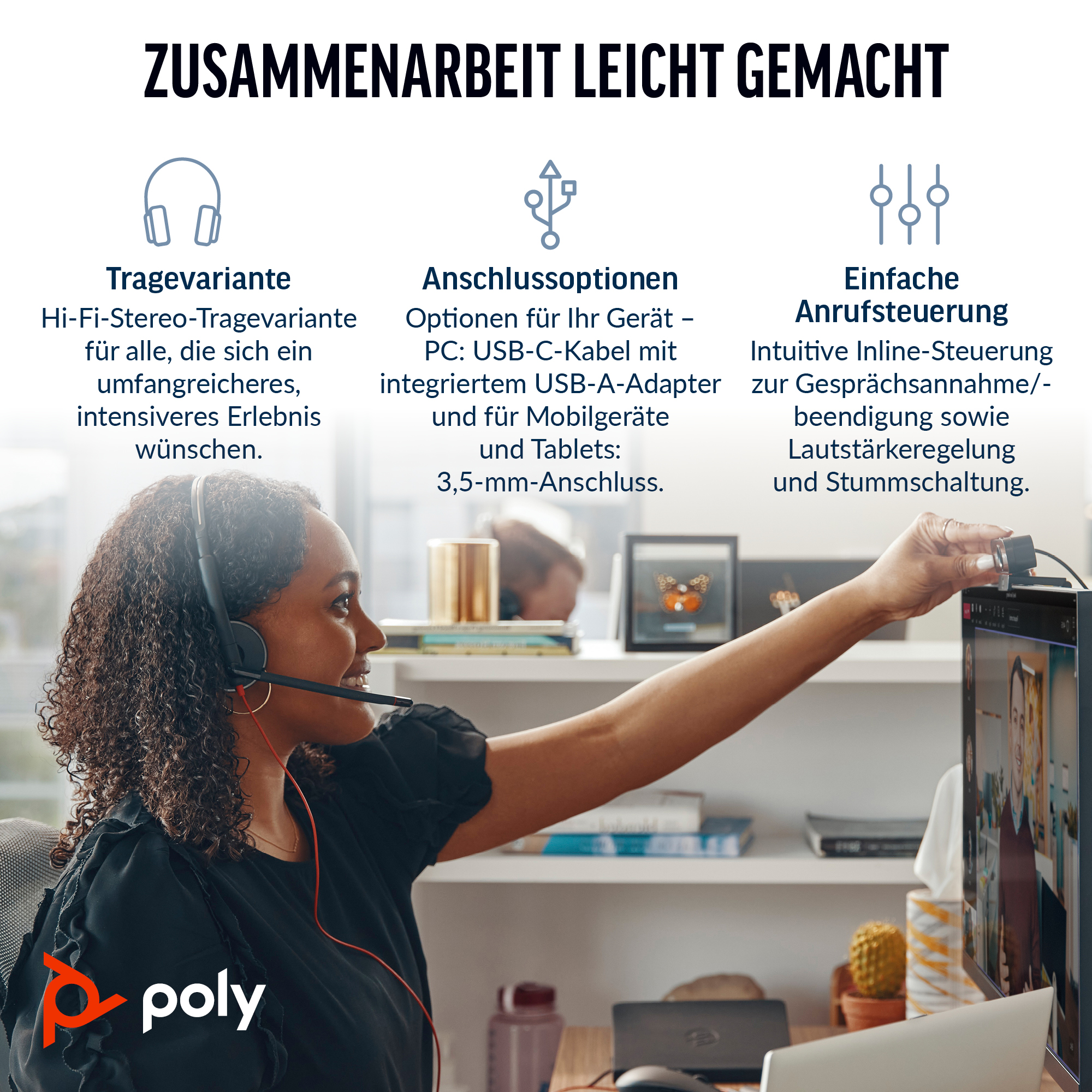 Poly Blackwire 3225 Headset Kabel Stereo
