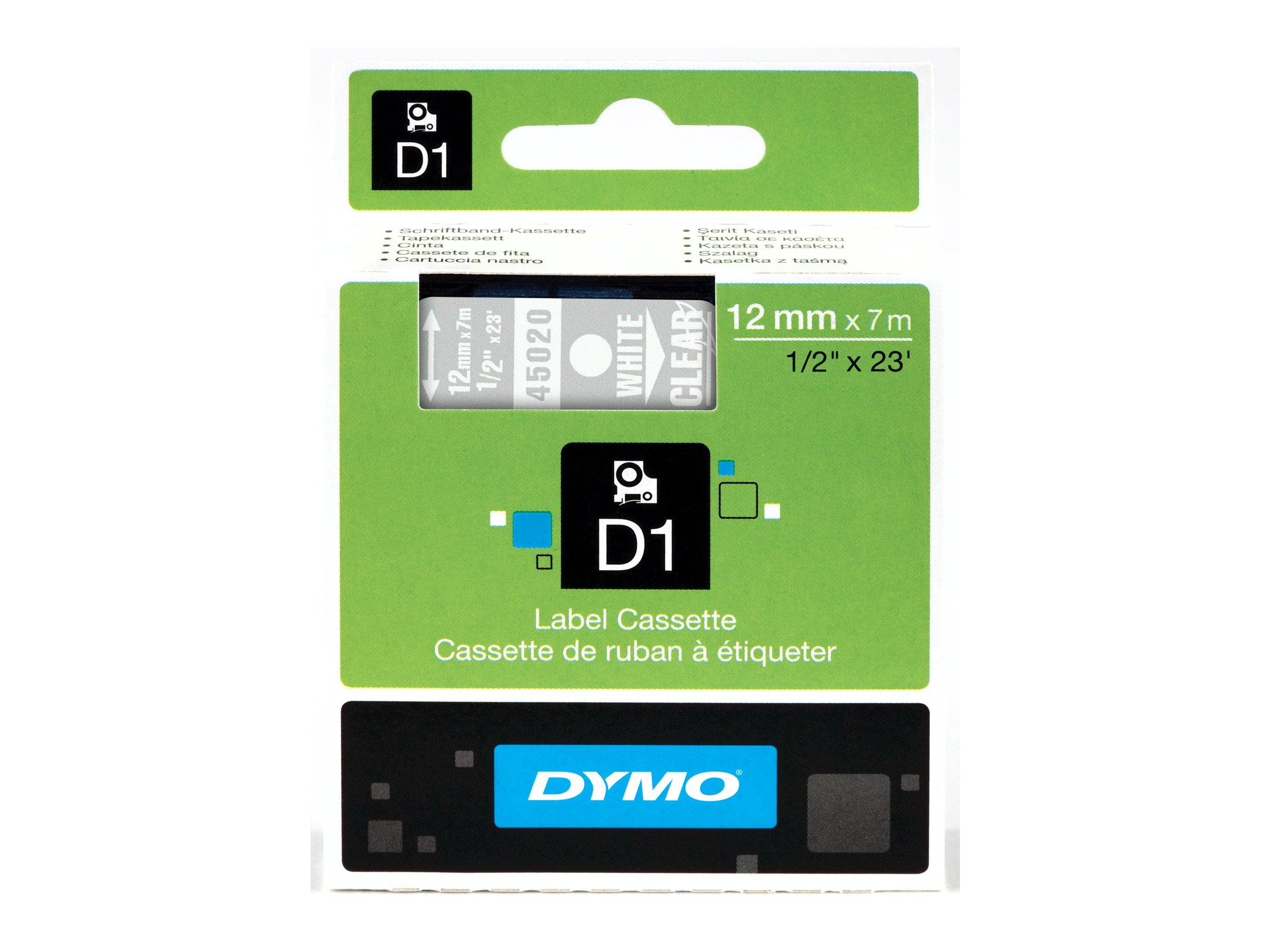 Dymo D1 12mm x 7m Weiß auf Durchsichtig