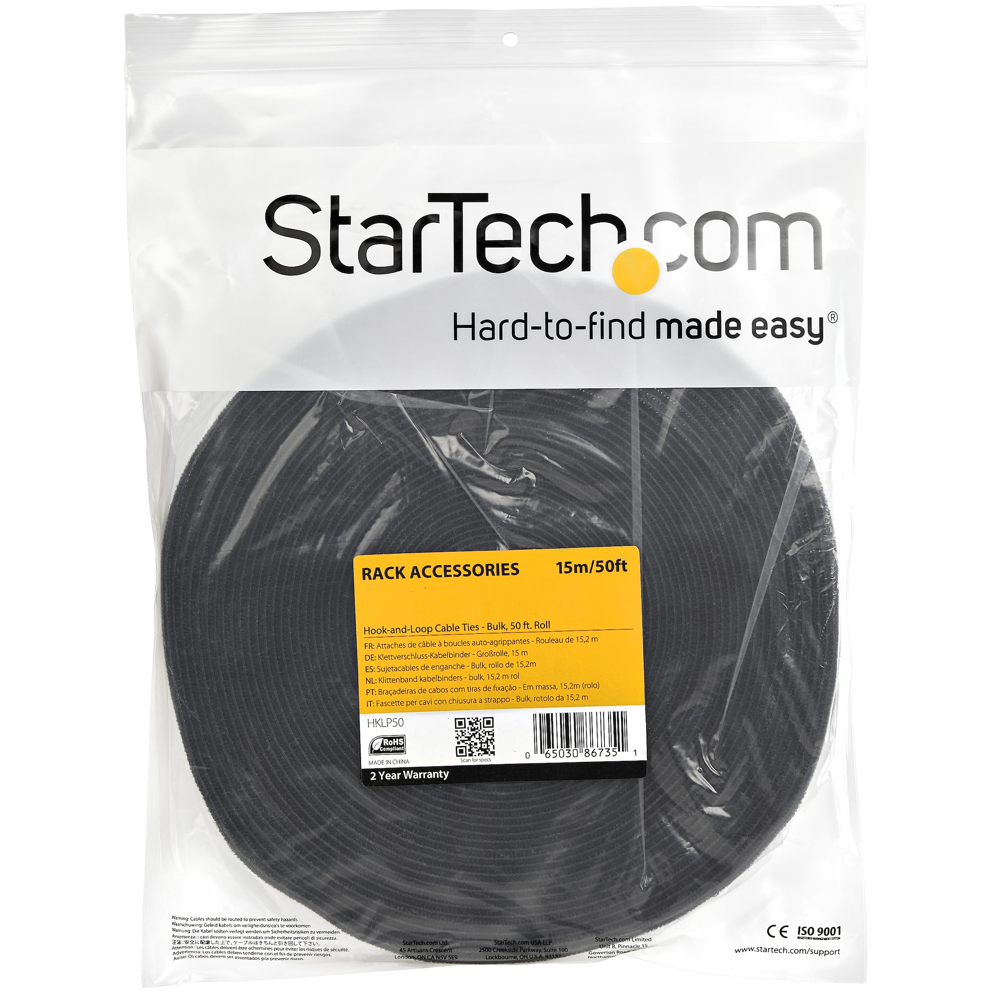 StarTech.com Klettverschluss-Rolle 15m Schwarz
