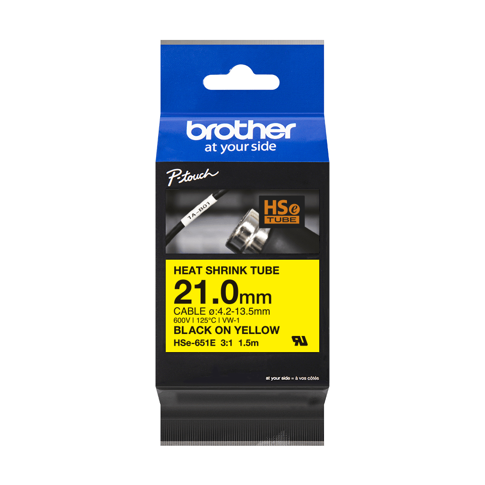 Brother HSE-651E Schrumpfschlauch 21 mm Schwarz auf Gelb