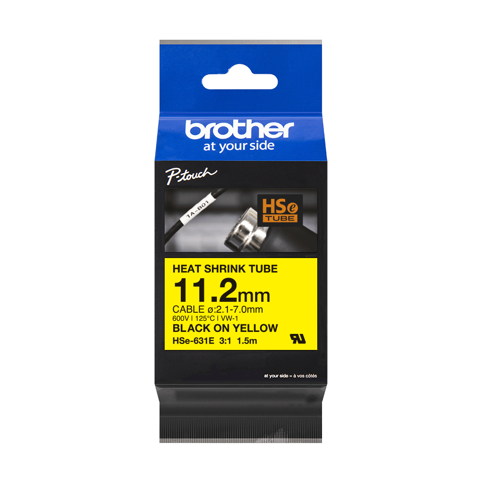 Brother HSe-631E Schrumpfschlauch 11,2 mm Schwarz auf Gelb