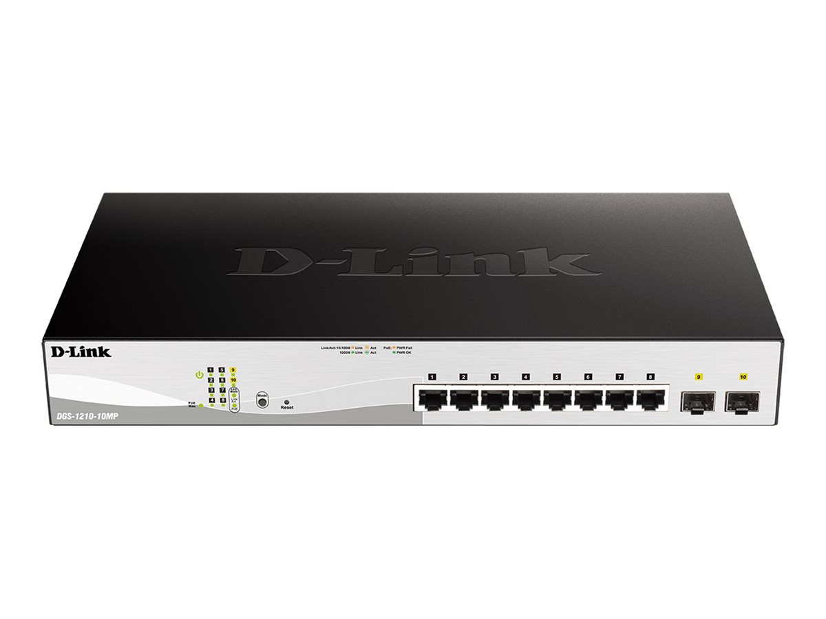 DLINK DGS121010MPE 10Port Layer2 PoE Smart Managed Gigabit Switch 8x 101001000BASET PoE 2x 1001000 Mbps SFP lüfterlos