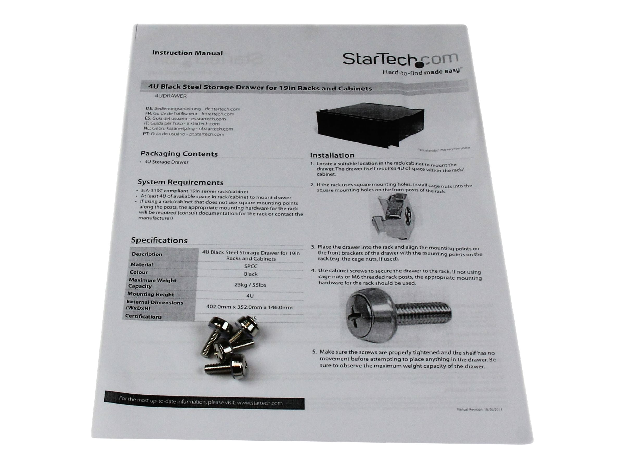 StarTech.com 4HE Rackschublade Stahlblech Schwarz