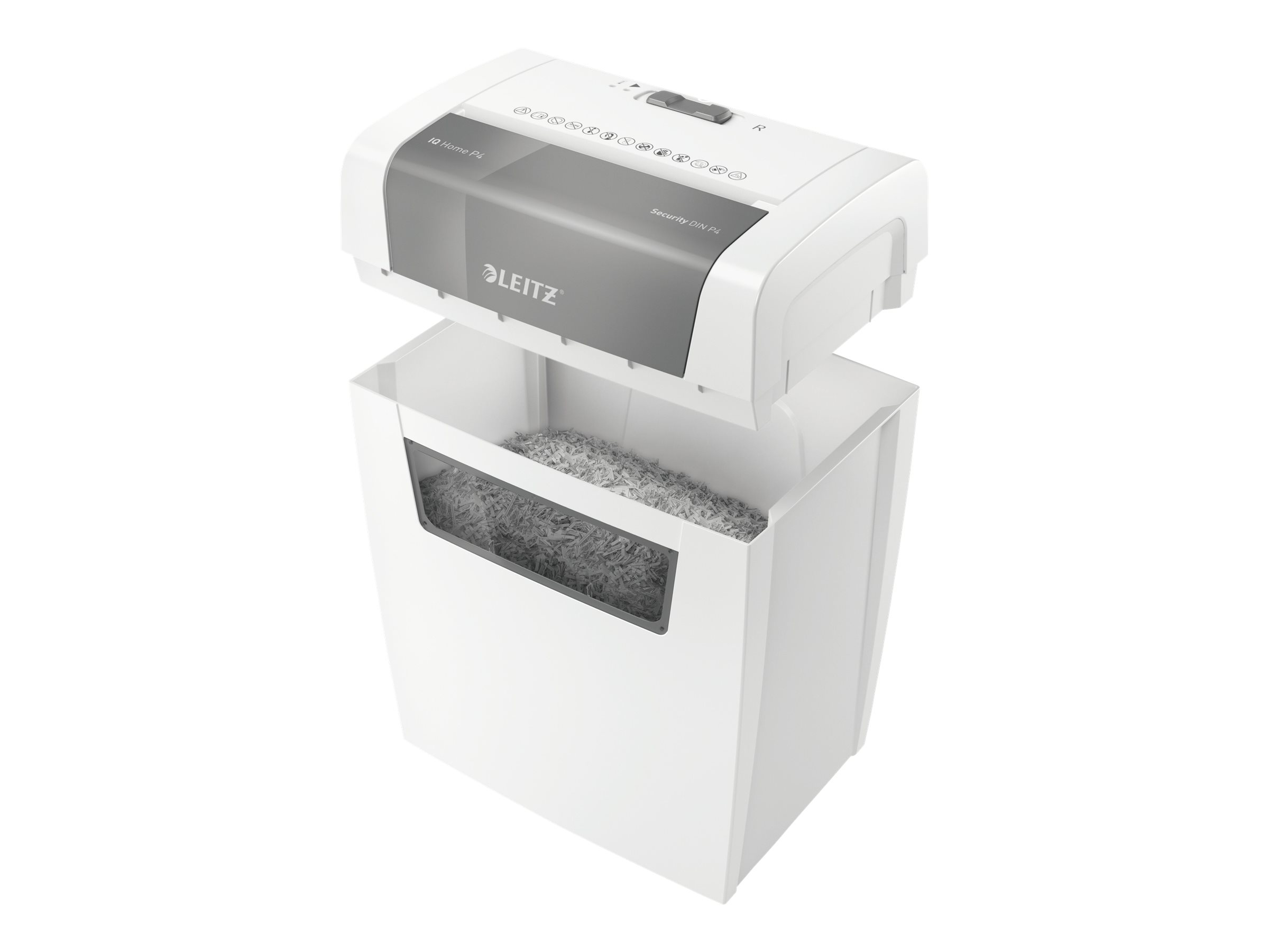 AKTION LEITZ IQ Home Aktenvernichter mit Partikelschnitt P4, 4 x 28 mm, bis 6 Blatt, weiss mit 5 Euro CashBack